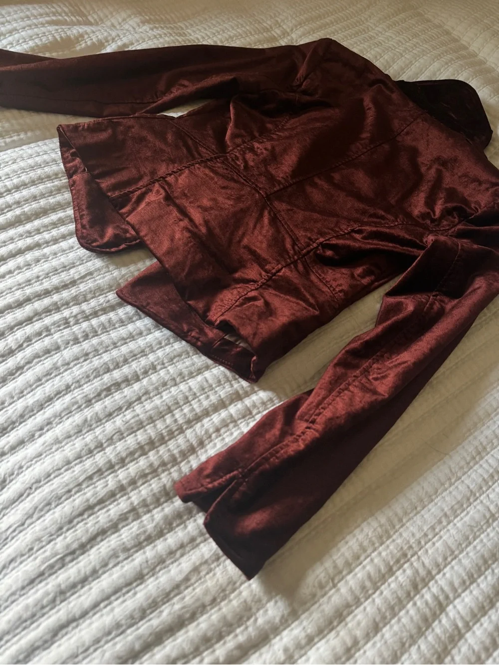 Free People Cotton Blend Crushed Velvet Blazer Jacket Maroon Size XS